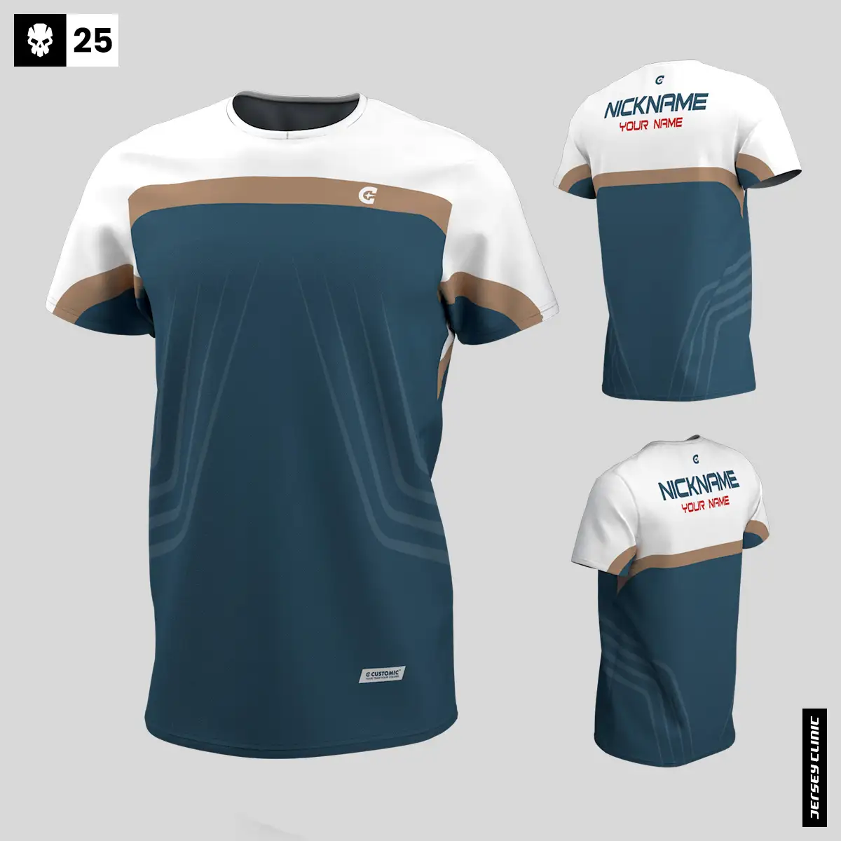 Darmowy projekt koszulki technicznej esportowej  z nadrukiem, ksywką 25